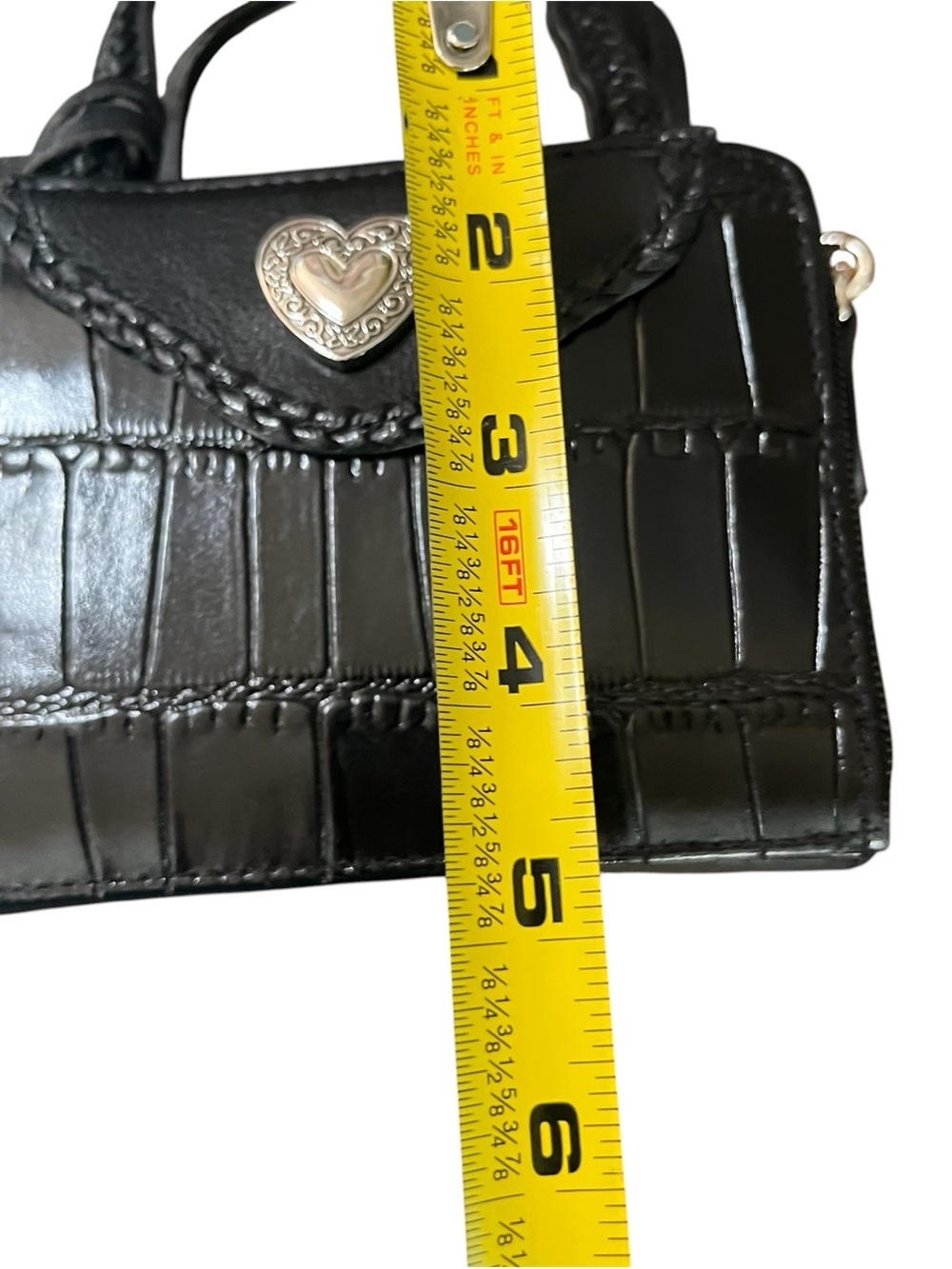🖤 VINTAGE Brighton Black Croc-Embossed Leather Mini Box Crossbody Bag 🖤 - Picture 4 of 12